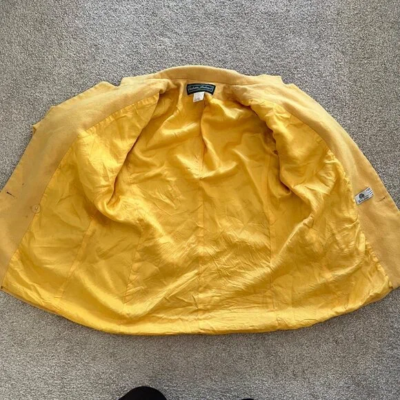 90s Vintage Stephanie Andrews 100% Pure Wool Retro Yellow Double Breasted Peacoa - Picture 3 of 8